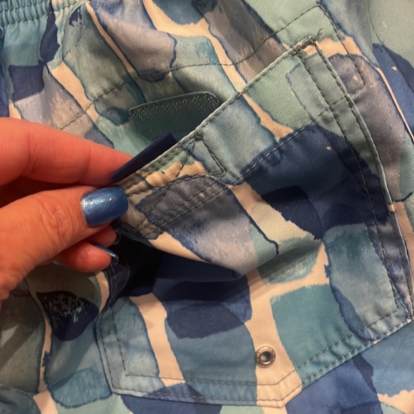 NAUTICA mens swimwear trunks water colors blue 3 functional pockets : netting Lg - Picture 9 of 12